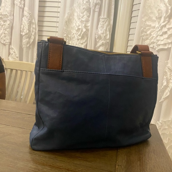 Fossil Handbags - Fossil Dark Blue and Brown Tote Bag